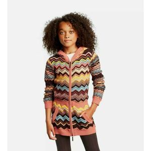 Girls Zig Zag Long Sleeve Hooded Zip-Up Cardigan
